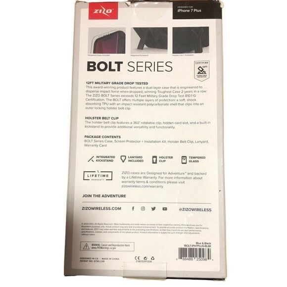 ZIZO Bolt Series IPhine 7 Plus Phone Case Tempered Glass Blue - Picture 2 of 2